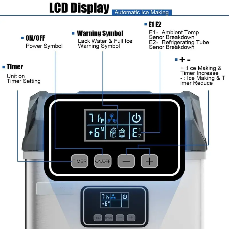 Stainless Steel Countertop Ice Maker – 48 lbs/24 Hours with Self-Cleaning Function