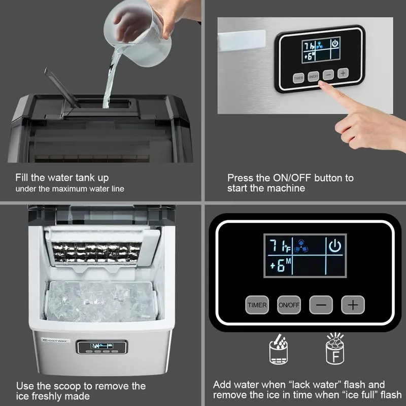 Stainless Steel Countertop Ice Maker – 48 lbs/24 Hours with Self-Cleaning Function