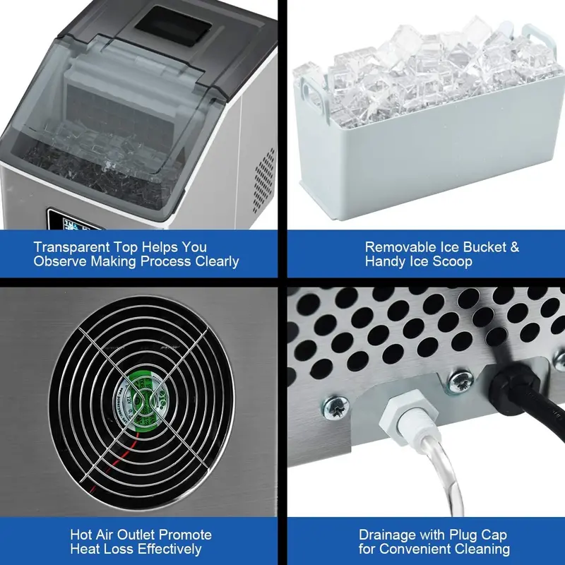 Stainless Steel Countertop Ice Maker – 48 lbs/24 Hours with Self-Cleaning Function