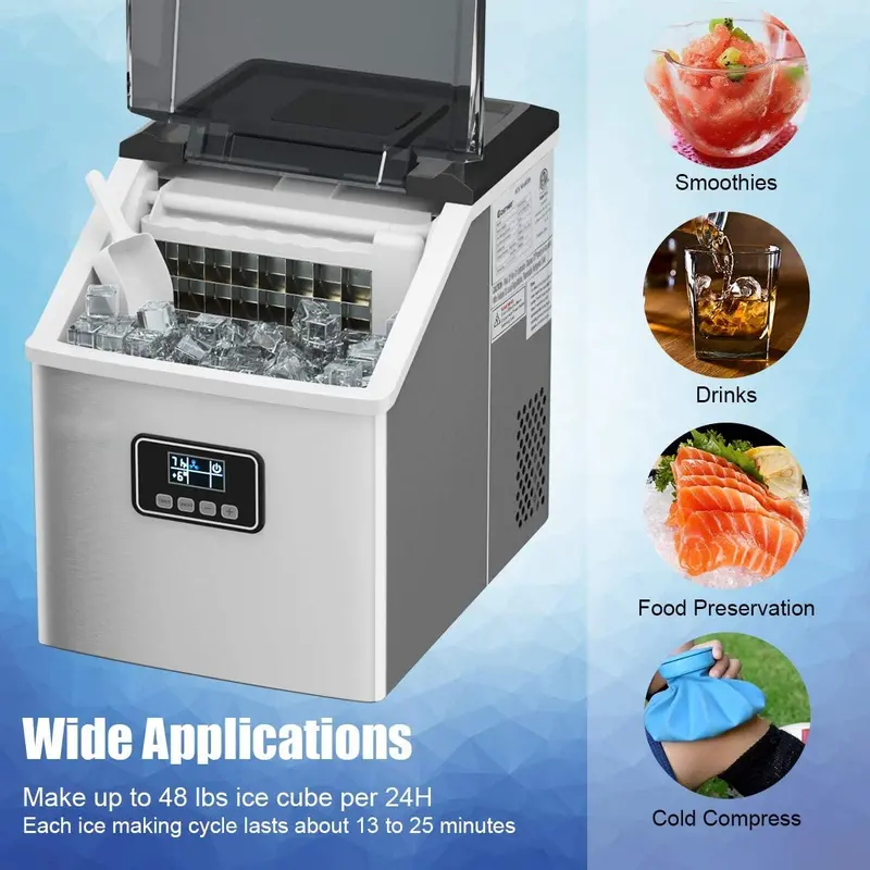 Stainless Steel Countertop Ice Maker – 48 lbs/24 Hours with Self-Cleaning Function