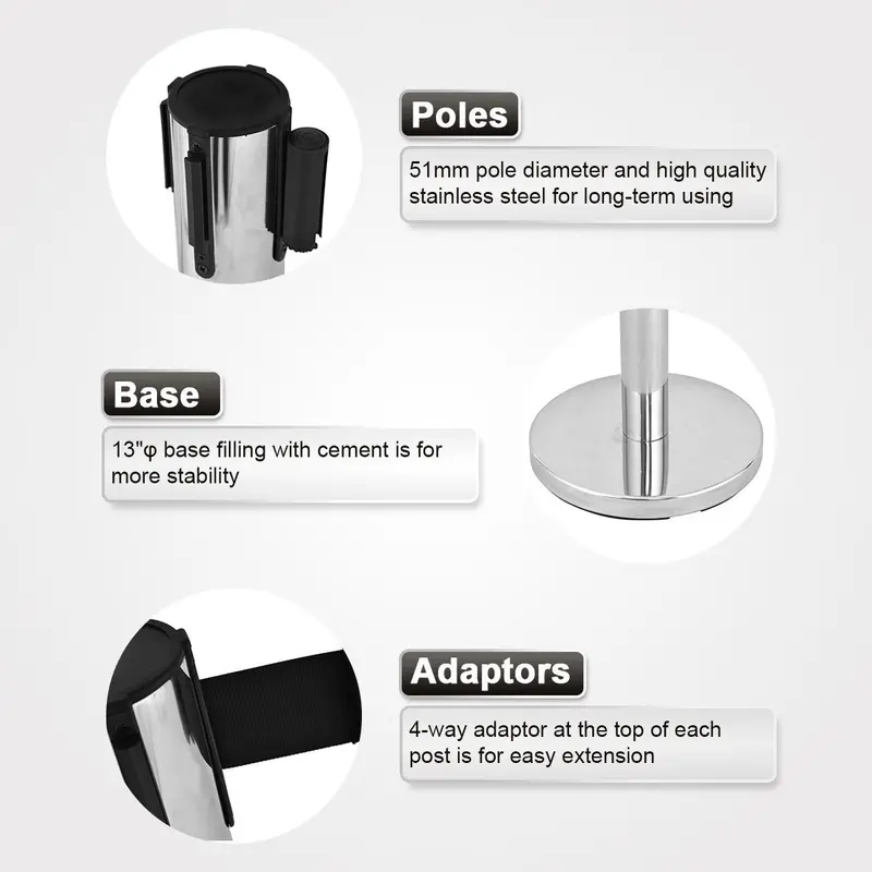Stainless Steel Crowd Control Stanchions – 6-Piece Durable Barrier Kit