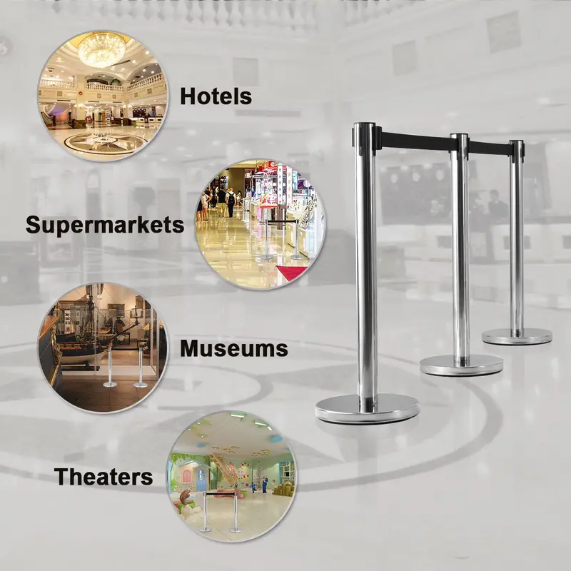 Stainless Steel Crowd Control Stanchions – 6-Piece Durable Barrier Kit