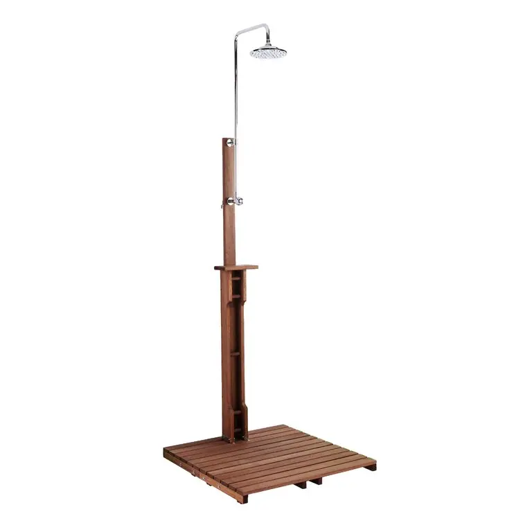 Stainless Steel Freestanding Outdoor Shower – 94.5-Inch Tall with Duckboard Flooring