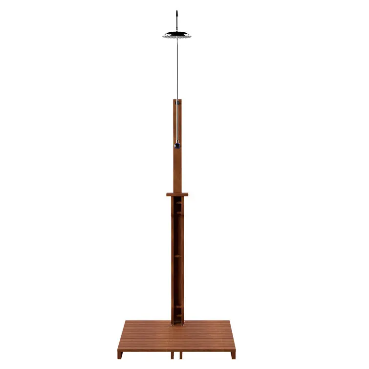 Stainless Steel Freestanding Outdoor Shower – 94.5-Inch Tall with Duckboard Flooring