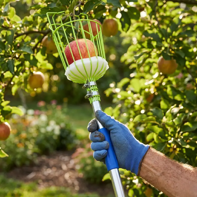 Stainless Steel Fruit Harvesting Pole with Rotating Basket Claw and Height Adjustment
