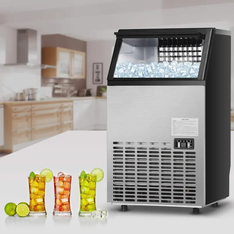 Stainless Steel Home or Light Commercial Ice Maker – 33 lbs Storage, Built-In Shovel, and Quiet Operation