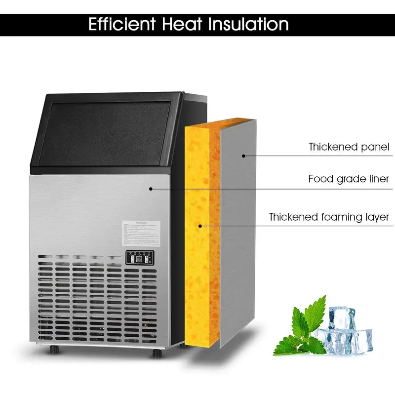 Stainless Steel Home or Light Commercial Ice Maker – 33 lbs Storage, Built-In Shovel, and Quiet Operation