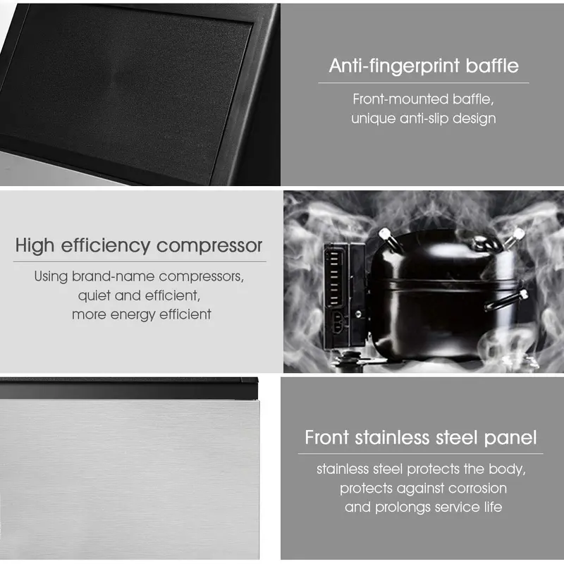Stainless Steel Home or Light Commercial Ice Maker – 33 lbs Storage, Built-In Shovel, and Quiet Operation