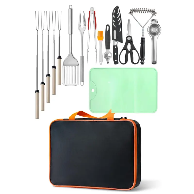 Stainless Steel Outdoor Cooking Tool Kit with Carry Bag
