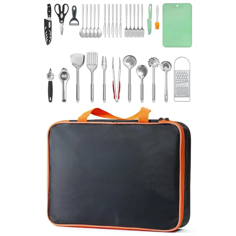 Stainless Steel Outdoor Cooking Tool Kit with Carry Bag