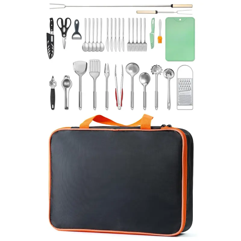 Stainless Steel Outdoor Cooking Tool Kit with Carry Bag