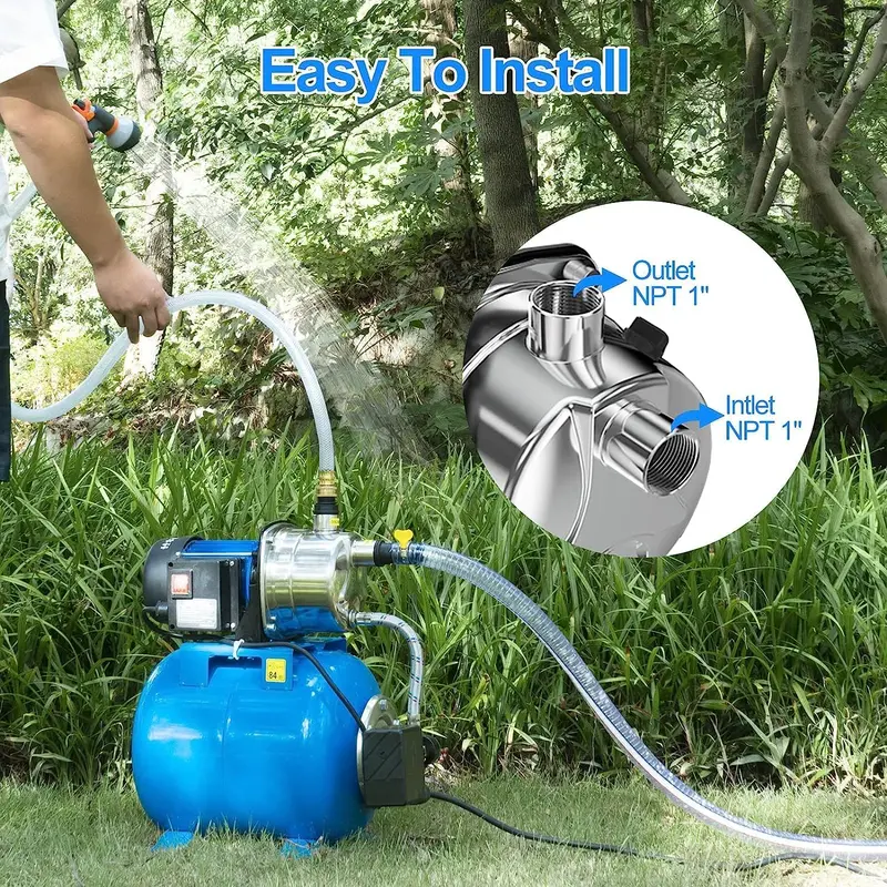 Stainless Steel Shallow Well Pump – 1.6HP Jet Pump with Pressure Tank, 1268 GPH for Irrigation & Home Water Systems