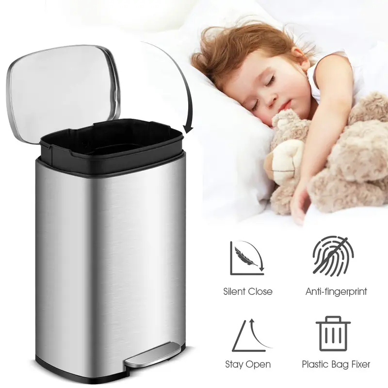 Stainless Steel Step Trash Can – 50L (13.2 Gal) Touch-Free Pedal Bin with Premium Finish