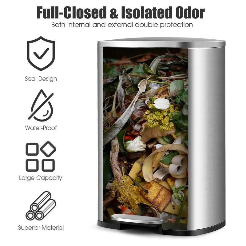 Stainless Steel Step Trash Can – 50L (13.2 Gal) Touch-Free Pedal Bin with Premium Finish