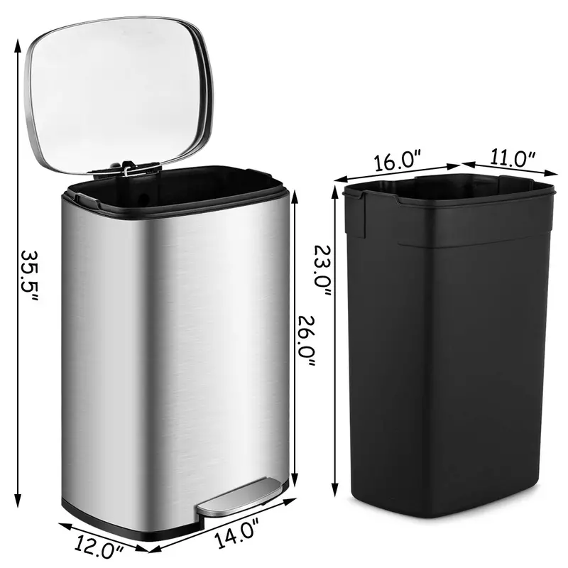 Stainless Steel Step Trash Can – 50L (13.2 Gal) Touch-Free Pedal Bin with Premium Finish