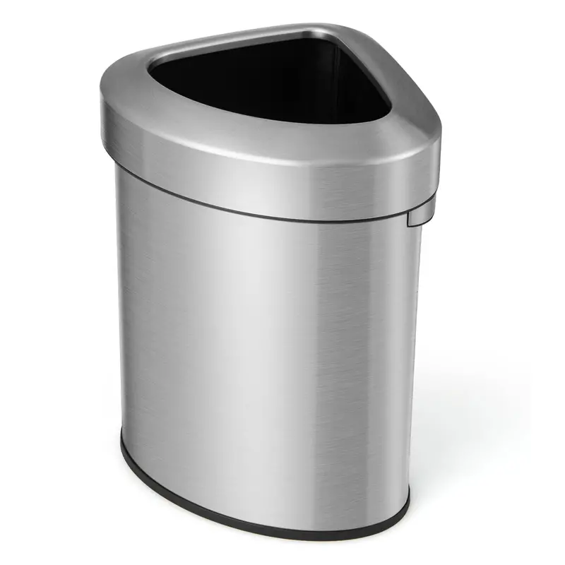 Stainless Steel Triangular Corner Trash Can – 16-Gallon (60L) with Lid