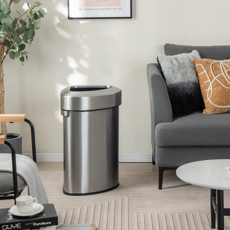 Stainless Steel Triangular Corner Trash Can – 16-Gallon (60L) with Lid 2