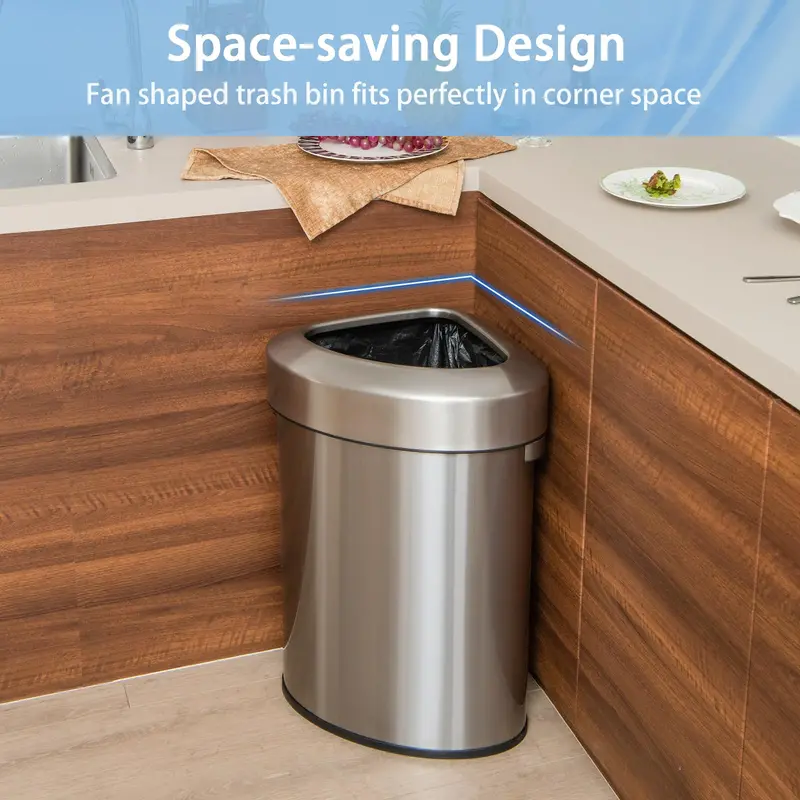 Stainless Steel Triangular Corner Trash Can – 16-Gallon (60L) with Lid