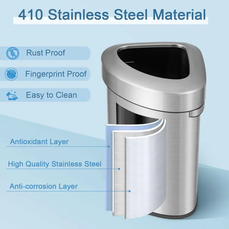 Stainless Steel Triangular Corner Trash Can – 16-Gallon (60L) with Lid
