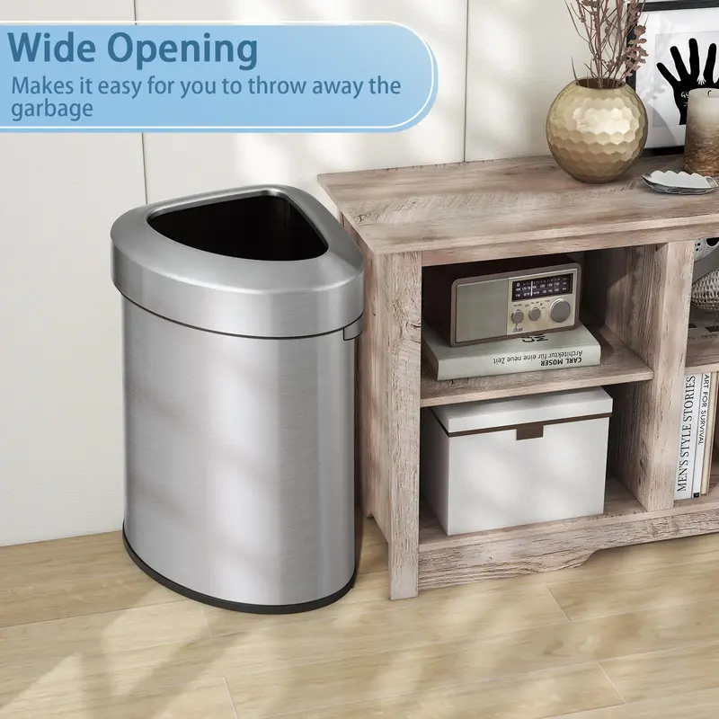Stainless Steel Triangular Corner Trash Can – 16-Gallon (60L) with Lid