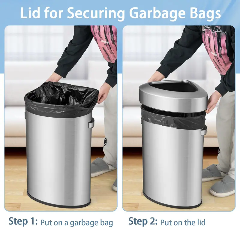 Stainless Steel Triangular Corner Trash Can – 16-Gallon (60L) with Lid