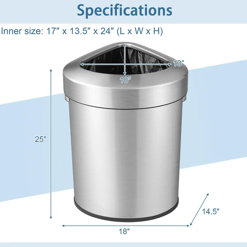 Stainless Steel Triangular Corner Trash Can – 16-Gallon (60L) with Lid