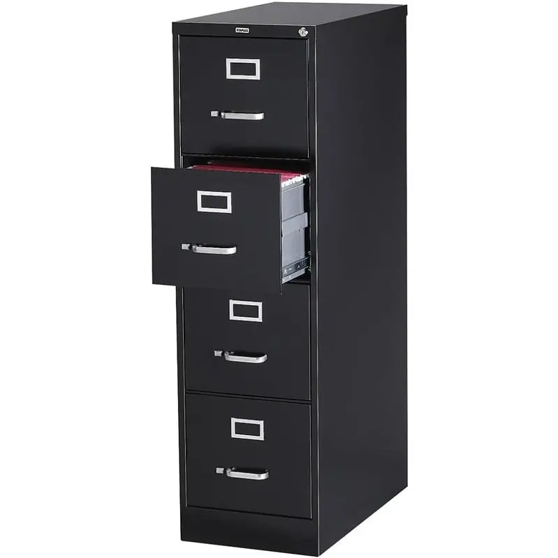 STAPLES 4-Drawer Lockable File Cabinet in Black – 25-Inch Depth, 15-Inch Width