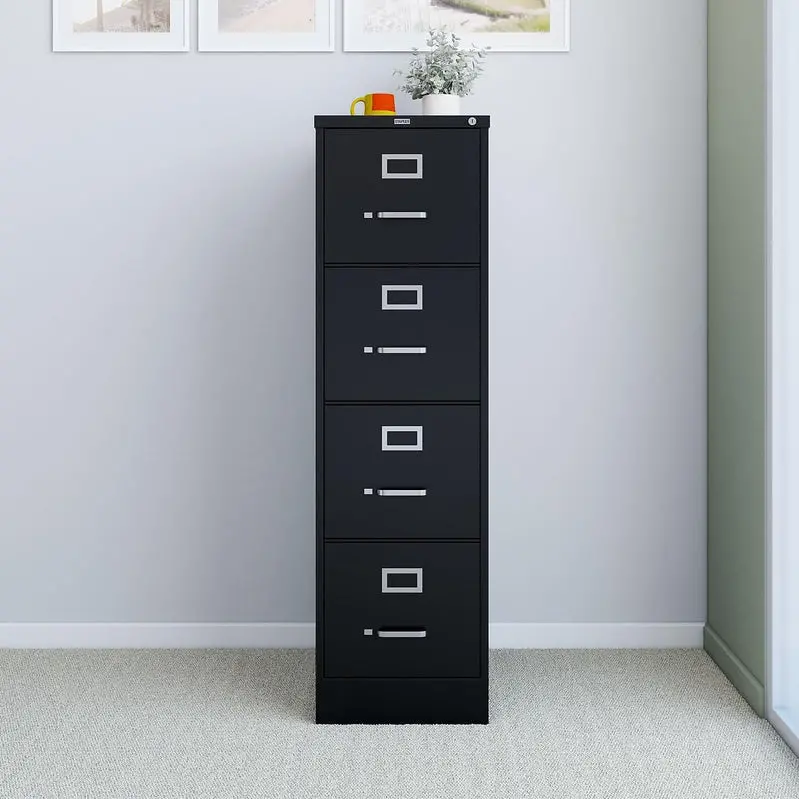 STAPLES 4-Drawer Lockable File Cabinet in Black – 25-Inch Depth, 15-Inch Width