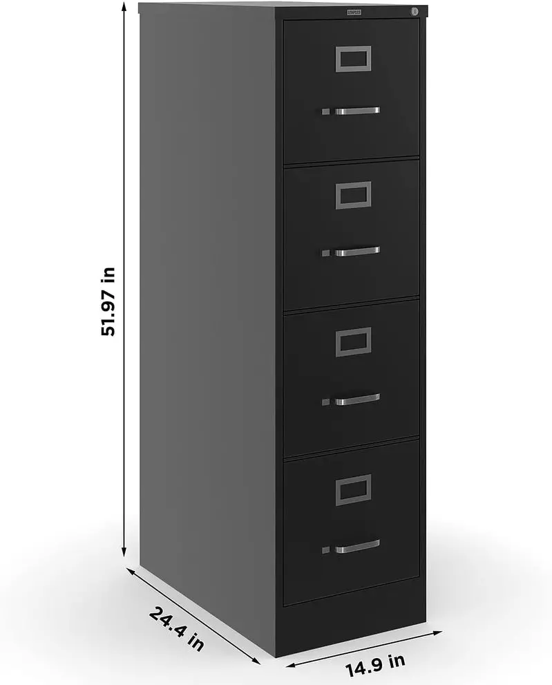 STAPLES 4-Drawer Lockable File Cabinet in Black – 25-Inch Depth, 15-Inch Width