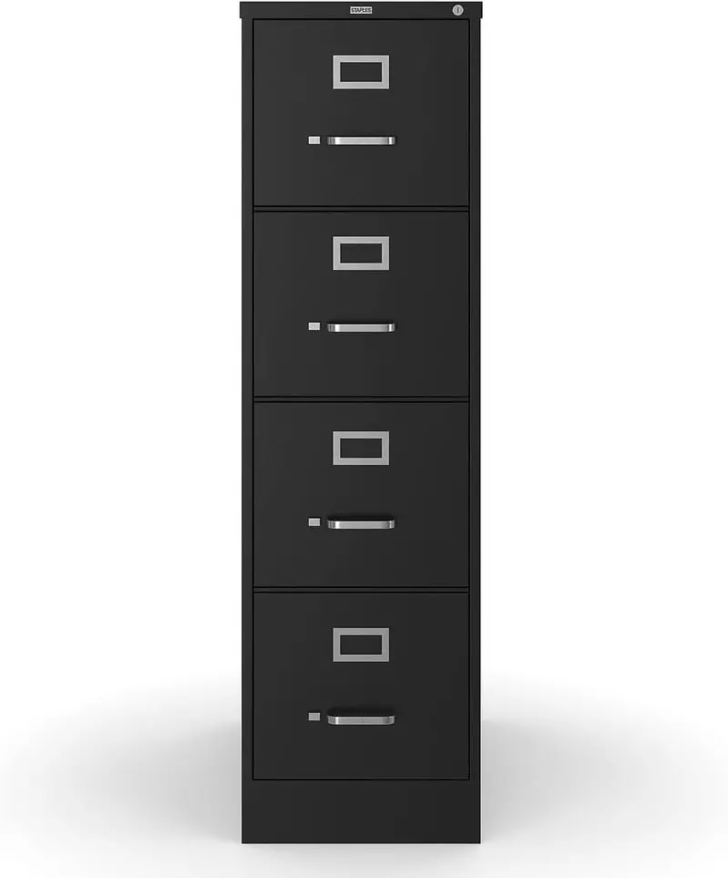 STAPLES 4-Drawer Lockable File Cabinet in Black – 25-Inch Depth, 15-Inch Width