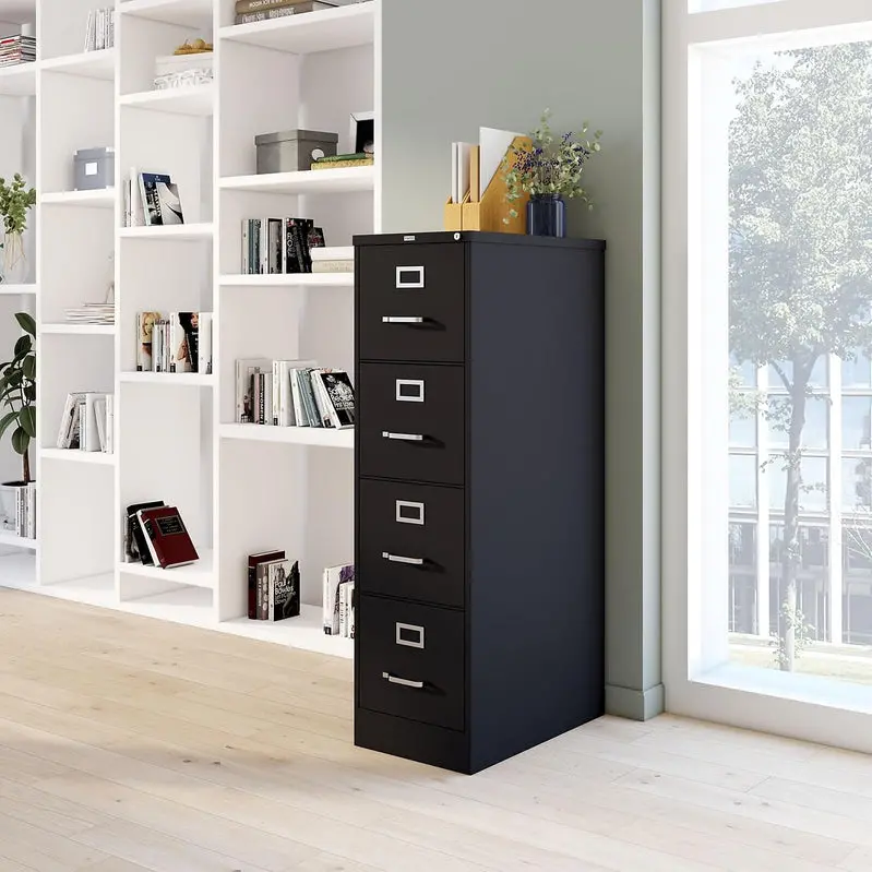 STAPLES 4-Drawer Lockable File Cabinet in Black – 25-Inch Depth, 15-Inch Width