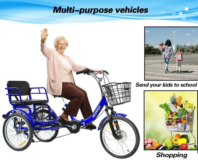 Star Strip Blue Folding Adult Tricycle – 20-Inch 7-Speed 3-Wheeler with Stable Frame and Compact Fold Design 2
