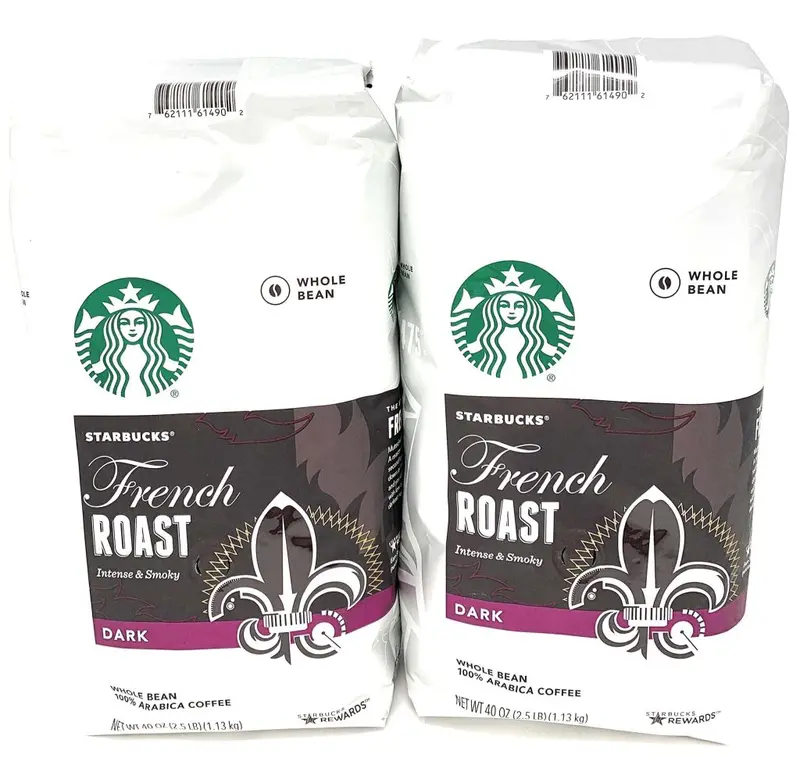 Starbucks French Roast Whole Bean Coffee – 80 oz (2 × 40 oz) Bag, Intense Smoky Dark Roast