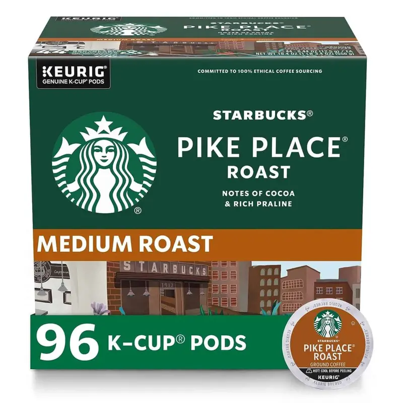 Starbucks Pike Place Roast K-Cup Pods – Medium Roast Arabica, 96-Count, Keurig Compatible