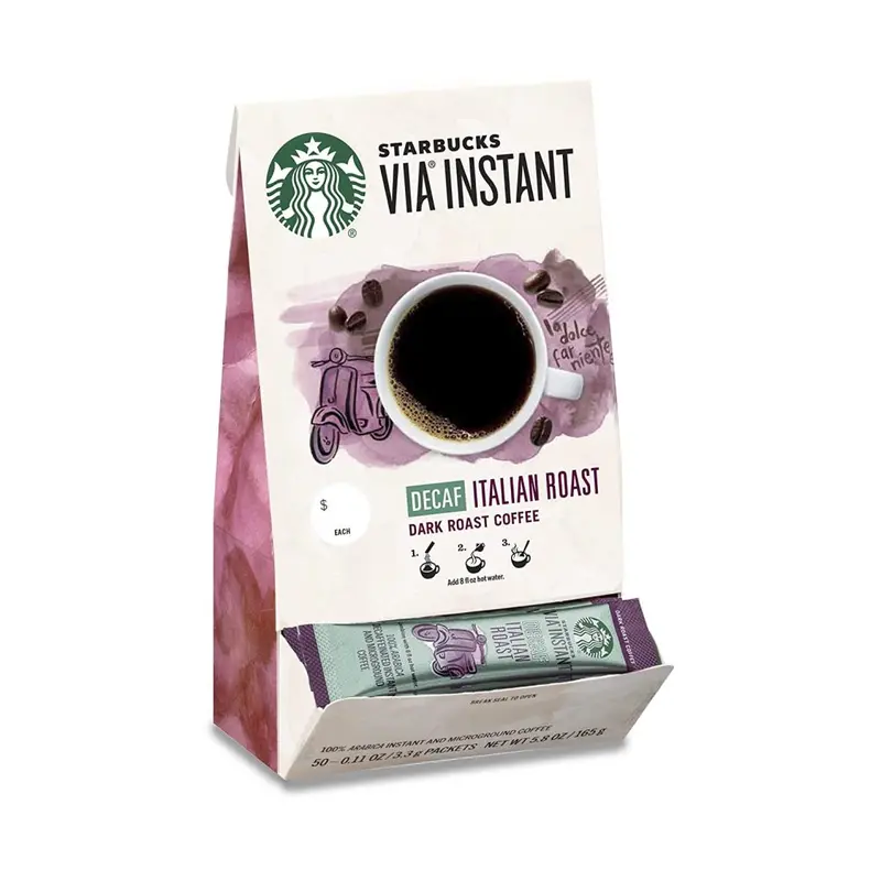 Starbucks VIA Instant Decaf Italian Roast – Dark Roast Arabica, 50 Single-Serve Packets