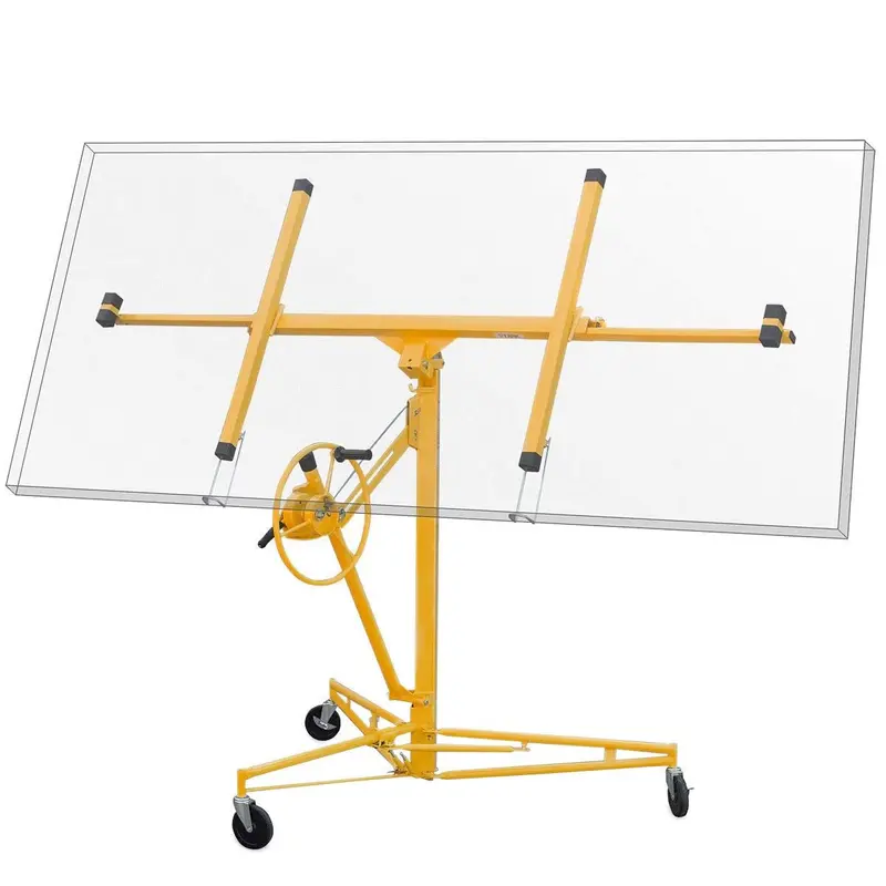 Stark USA 65044 Heavy-Duty Rolling Drywall Lift – 11-Foot Yellow Sheetrock Hoist Jack