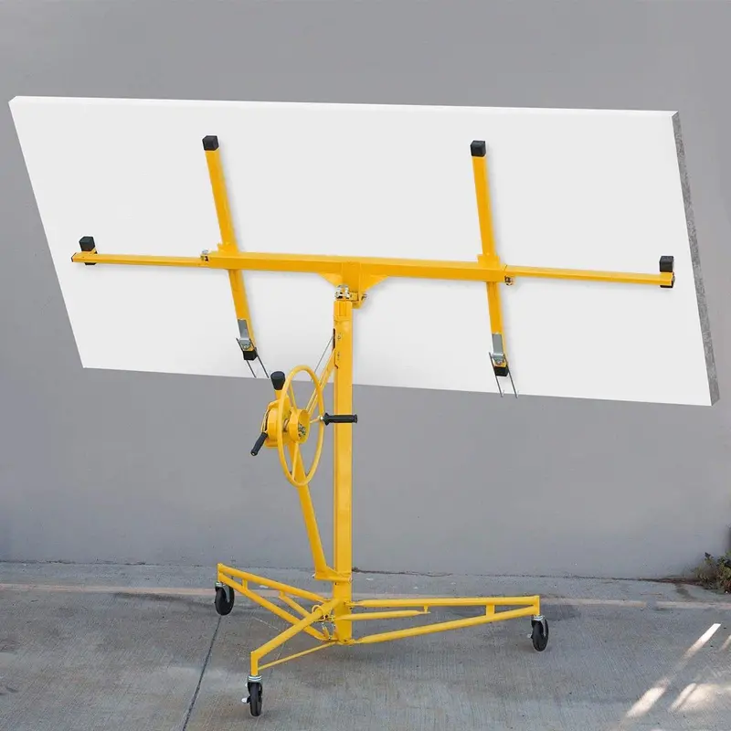 Stark USA 65044 Heavy-Duty Rolling Drywall Lift – 11-Foot Yellow Sheetrock Hoist Jack