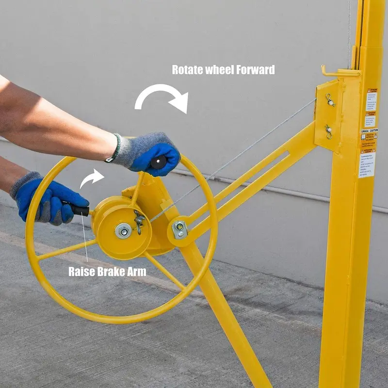 Stark USA 65044 Heavy-Duty Rolling Drywall Lift – 11-Foot Yellow Sheetrock Hoist Jack
