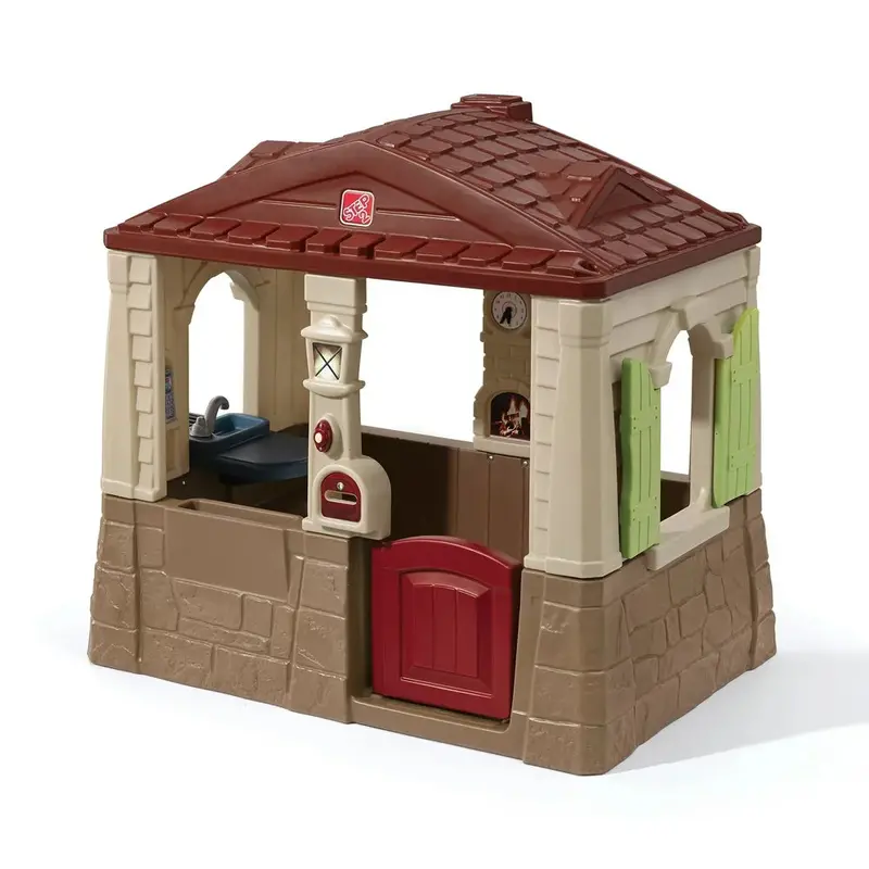 Step2 Neat & Tidy Cottage II Playhouse – Weather-Resistant Brown Plastic Kids’ Outdoor Toy with Dutch Door & Pretend Kitchen