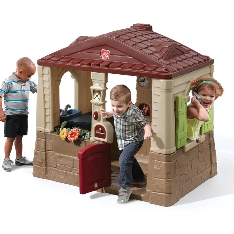 Step2 Neat & Tidy Cottage II Playhouse – Weather-Resistant Brown Plastic Kids’ Outdoor Toy with Dutch Door & Pretend Kitchen 2