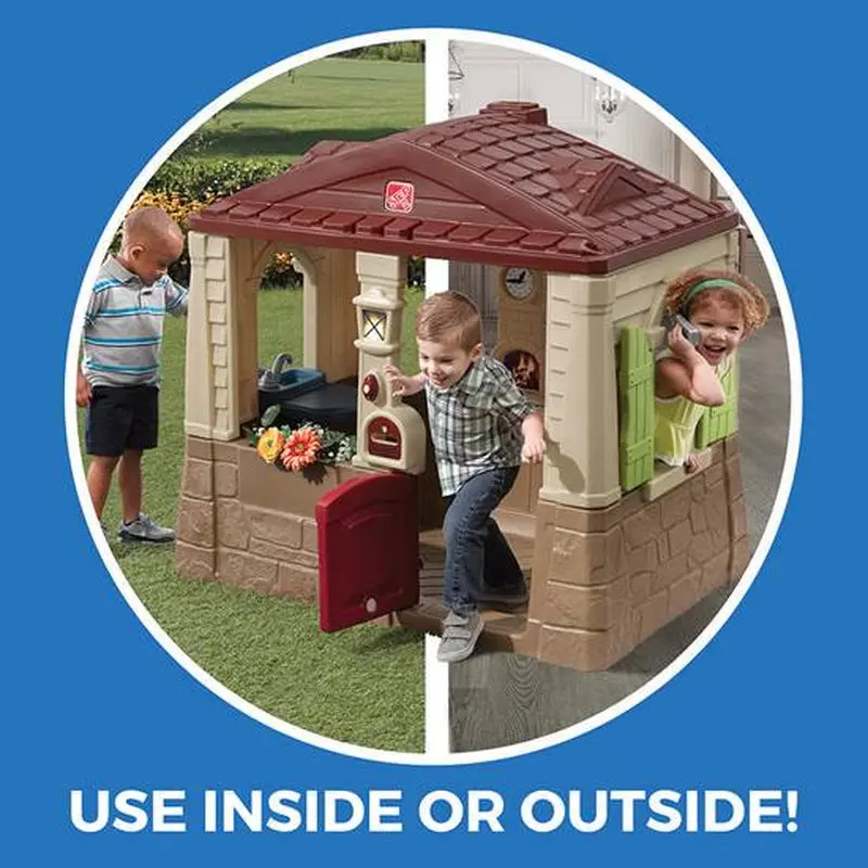 Step2 Neat & Tidy Cottage II Playhouse – Weather-Resistant Brown Plastic Kids’ Outdoor Toy with Dutch Door & Pretend Kitchen