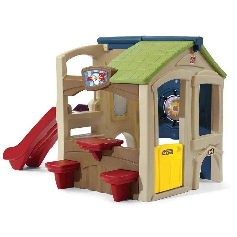 Step2 Neighborhood Fun Center Playhouse – Brown Outdoor Slide Playset for Kids