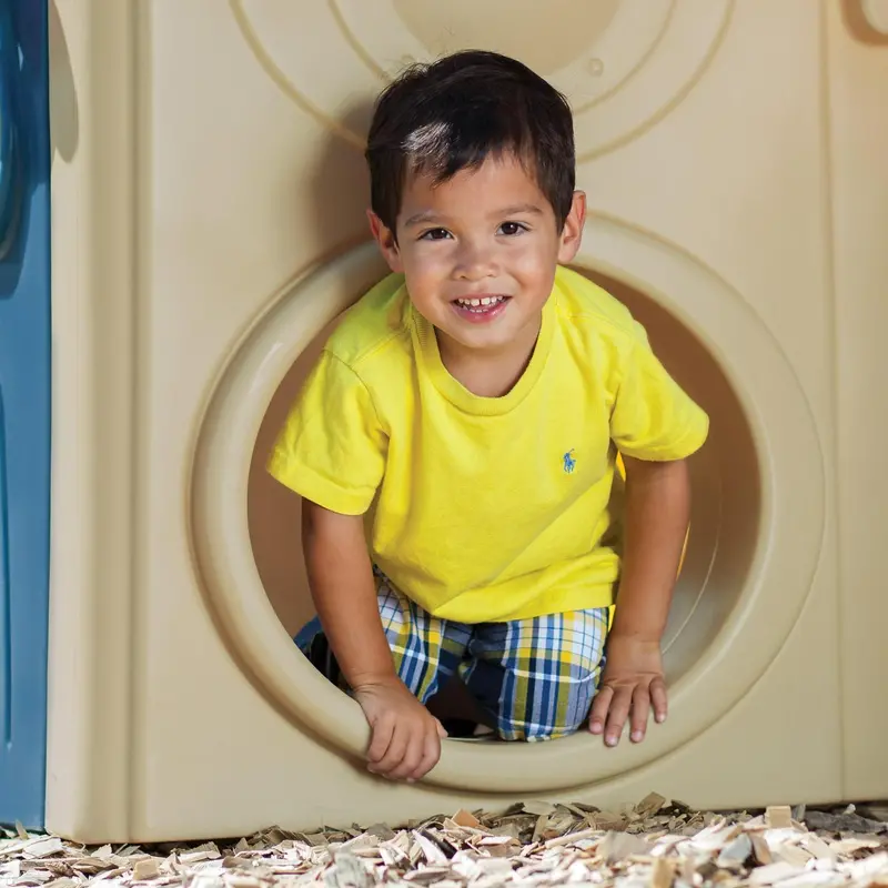 Step2 Neighborhood Fun Center Playhouse – Brown Outdoor Slide Playset for Kids