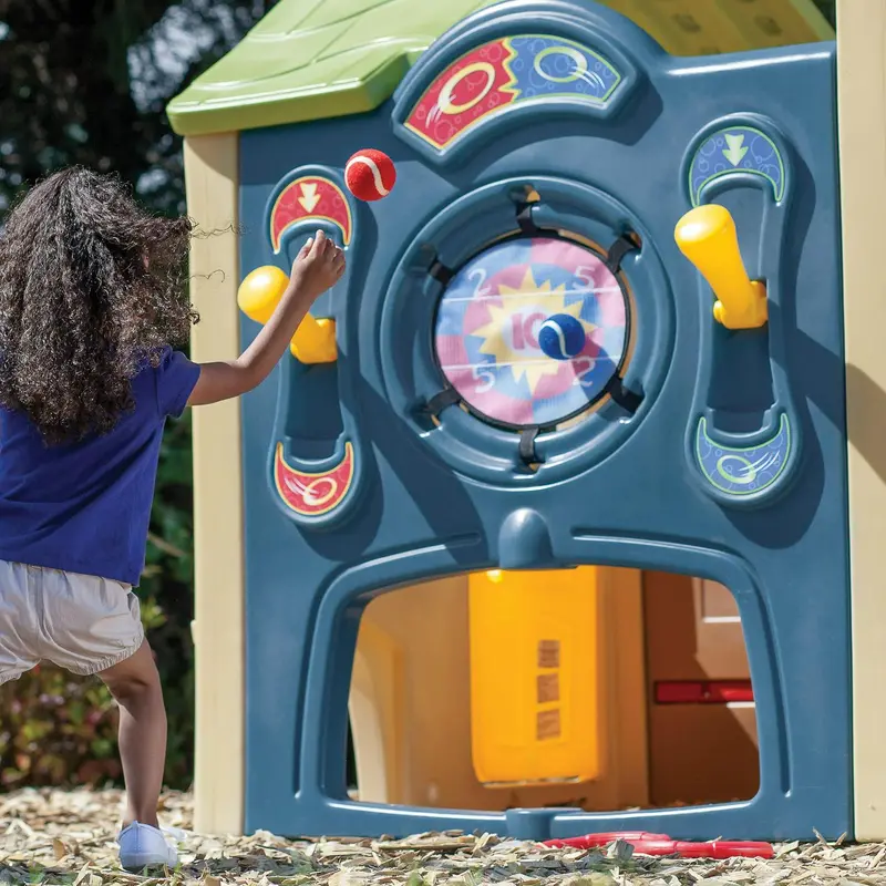 Step2 Neighborhood Fun Center Playhouse – Brown Outdoor Slide Playset for Kids