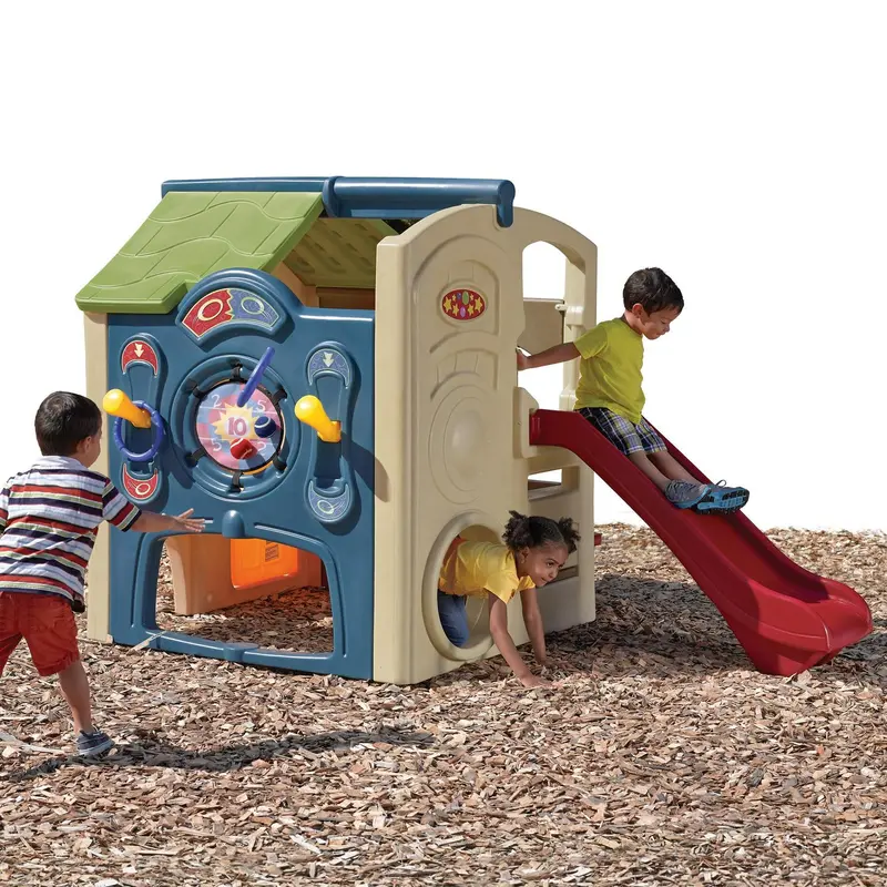 Step2 Neighborhood Fun Center Playhouse – Brown Outdoor Slide Playset for Kids