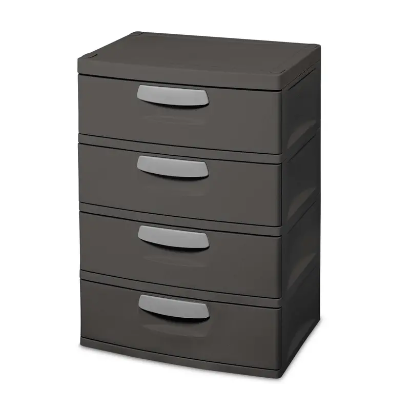 Sterilite 4-Drawer Heavy-Duty Plastic Storage Unit – Flat Gray, BPA-Free, Modular Organizer