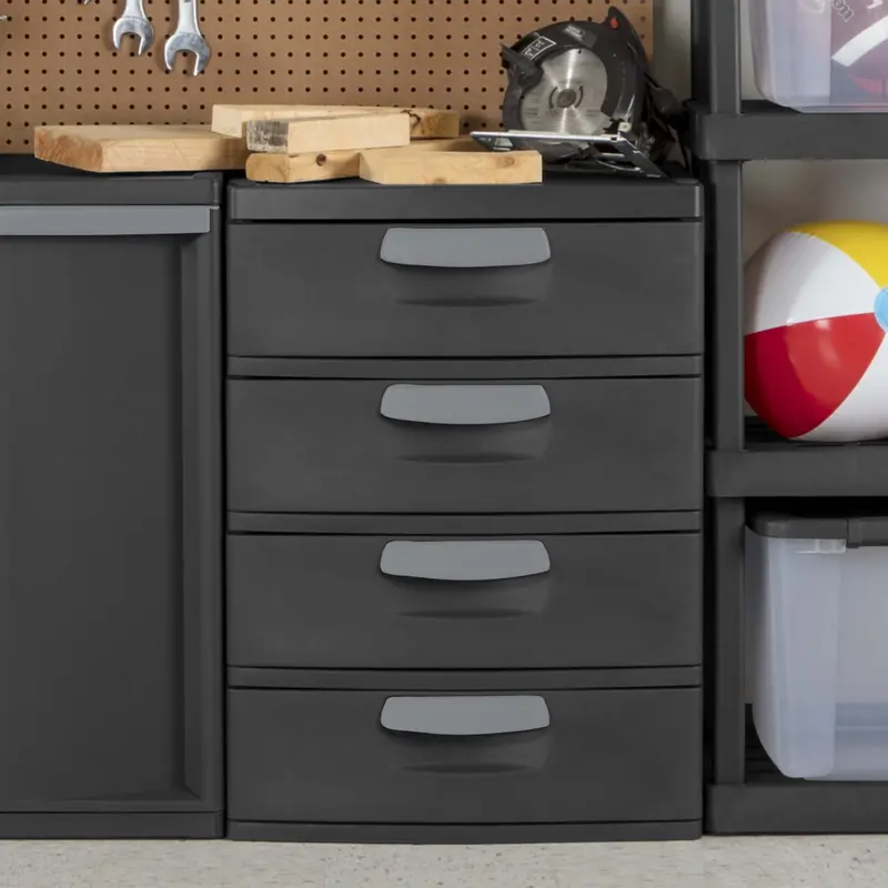 Sterilite 4-Drawer Heavy-Duty Plastic Storage Unit – Flat Gray, BPA-Free, Modular Organizer