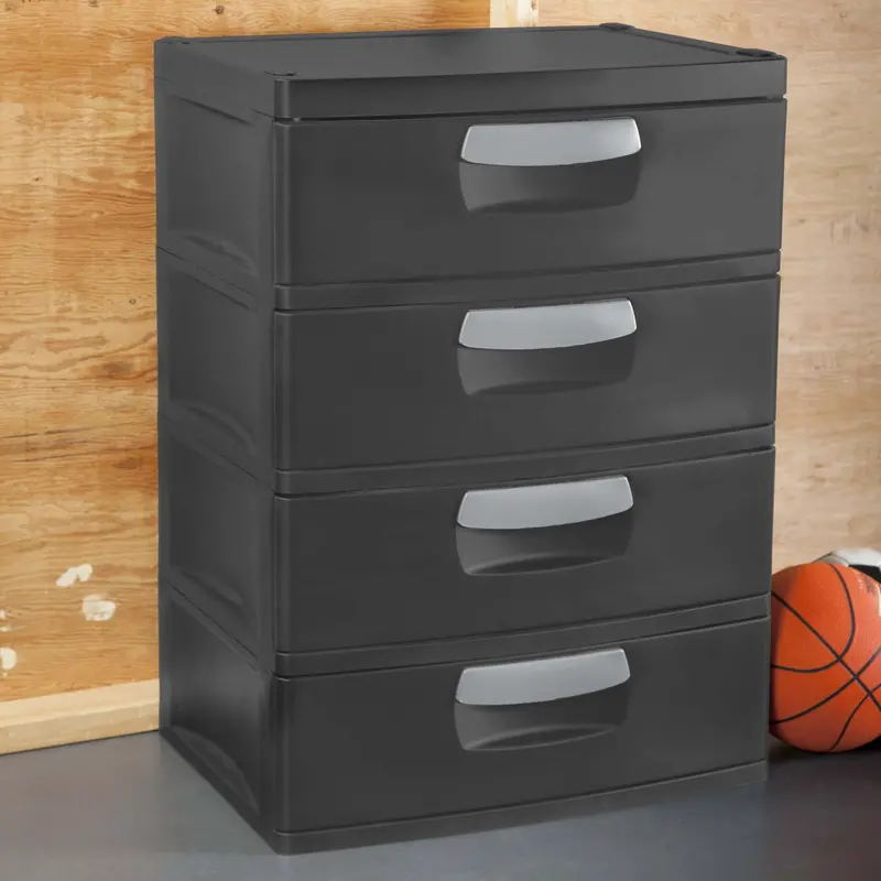 Sterilite 4-Drawer Heavy-Duty Plastic Storage Unit – Flat Gray, BPA-Free, Modular Organizer