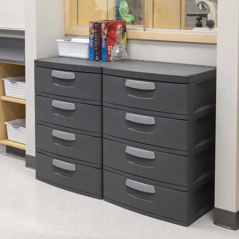 Sterilite 4-Drawer Heavy-Duty Plastic Storage Unit – Flat Gray, BPA-Free, Modular Organizer