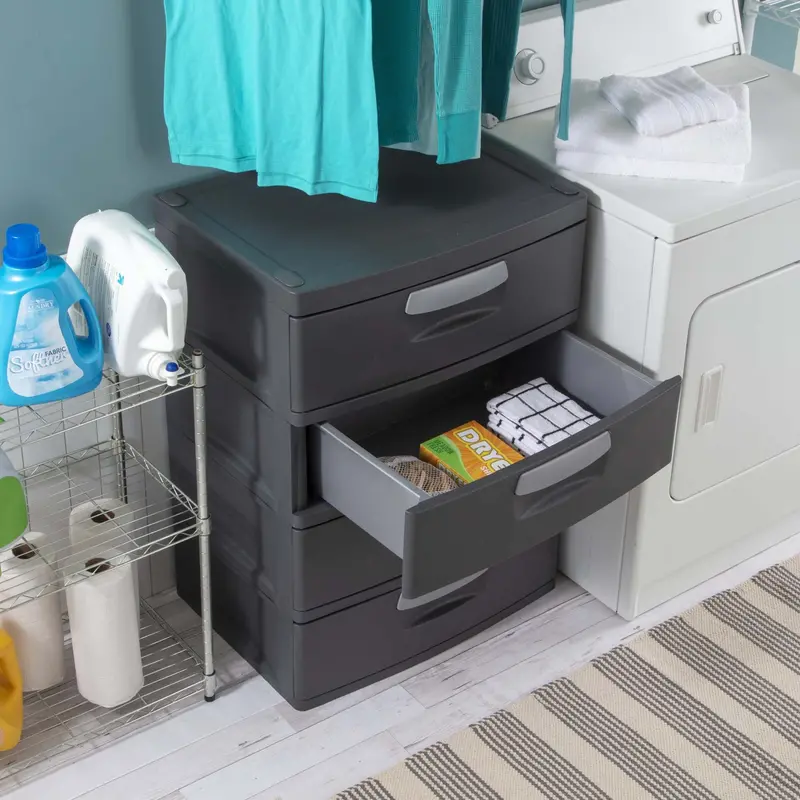 Sterilite 4-Drawer Heavy-Duty Plastic Storage Unit – Flat Gray, BPA-Free, Modular Organizer